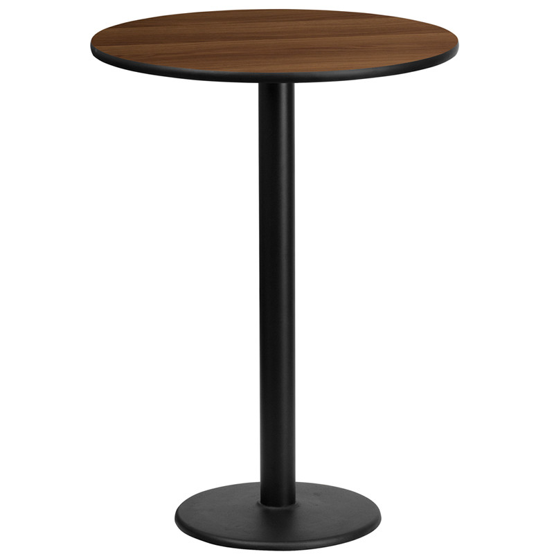 Flash Furniture 24" Round Walnut Laminate Table Top with 18" Round Bar Height Table Base, Model# XU-RD-24-WALTB-TR18B-GG