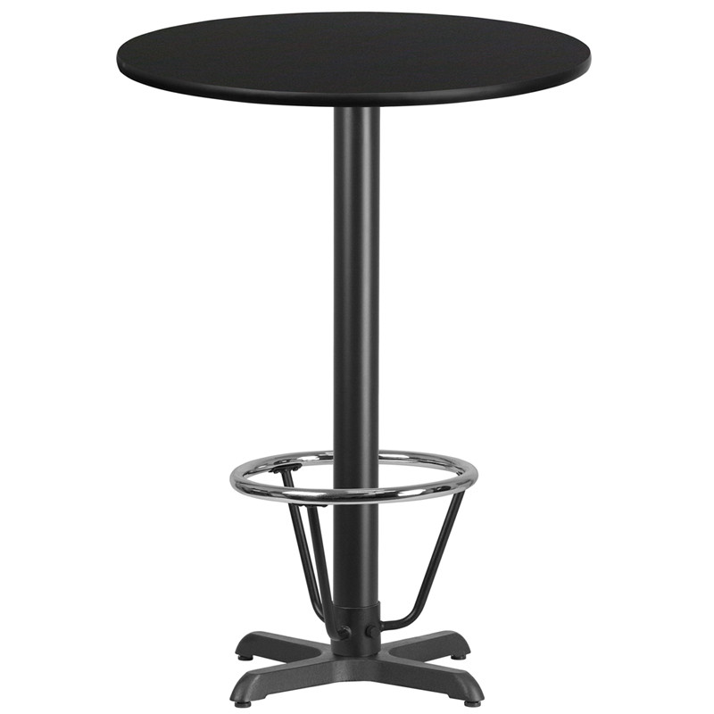 Flash Furniture 30" Round Black Laminate Table Top with 22" x 22" Bar Height Table Base and Foot Ring, Model#