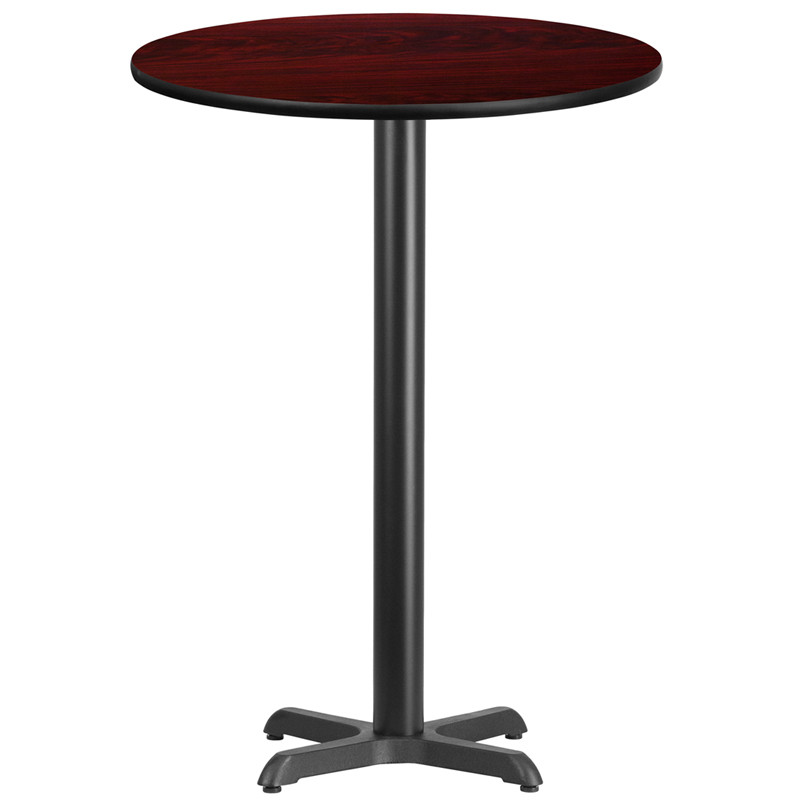 Flash Furniture 30" Round Mahogany Laminate Table Top with 22" x 22" Bar Height Table Base, Model# XU-RD-30-MAHTB-T2222B-GG