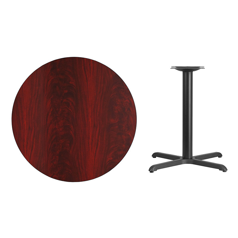 Flash Furniture 36" Round Mahogany Laminate Table Top with 30" x 30" Table Height Base, Model# XU-RD-36-MAHTB-T3030-GG