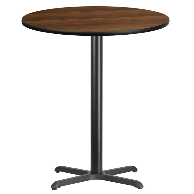Flash Furniture 36" Round Walnut Laminate Table Top with 30" x 30" Bar Height Table Base, Model# XU-RD-36-WALTB-T3030B-GG