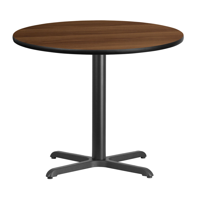 Flash Furniture 36" Round Walnut Laminate Table Top with 30" x 30" Table Height Base, Model# XU-RD-36-WALTB-T3030-GG