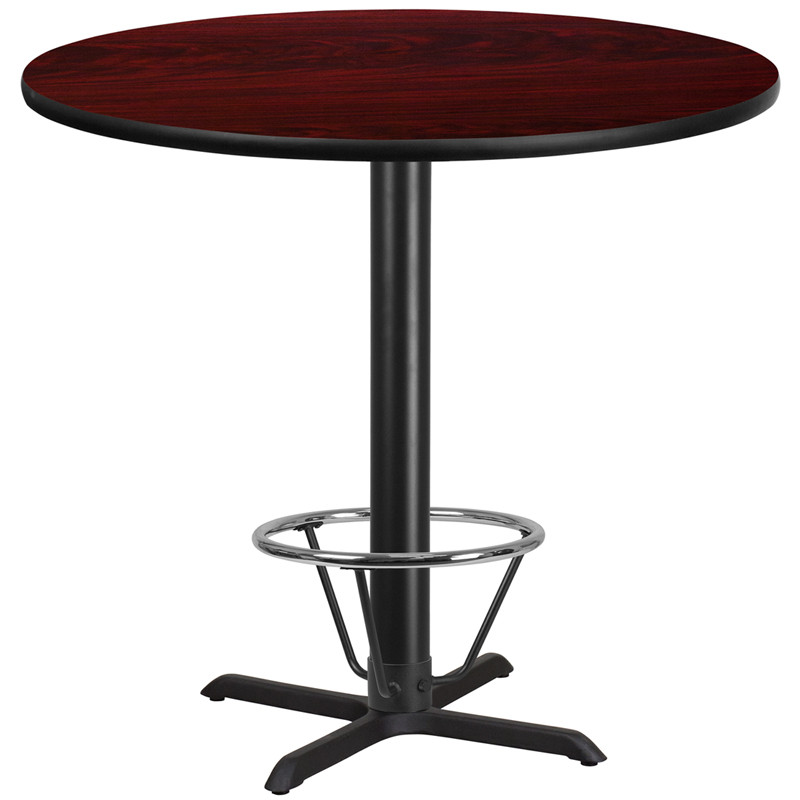 Flash Furniture 42" Round Mahogany Laminate Table Top with 33" x 33" Bar Height Table Base and Foot Ring, Model#