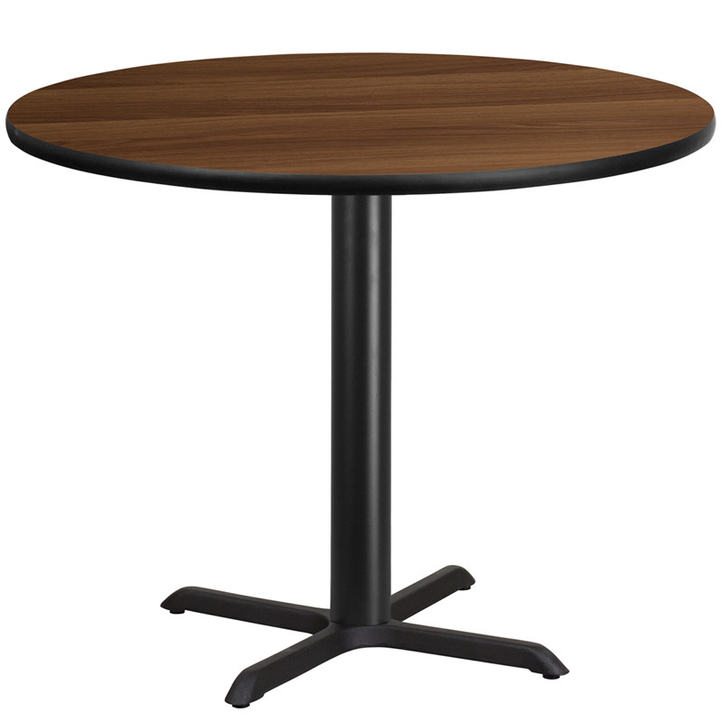 Flash Furniture 42" Round Walnut Laminate Table Top with 33" x 33" Table Height Base, Model# XU-RD-42-WALTB-T3333-GG