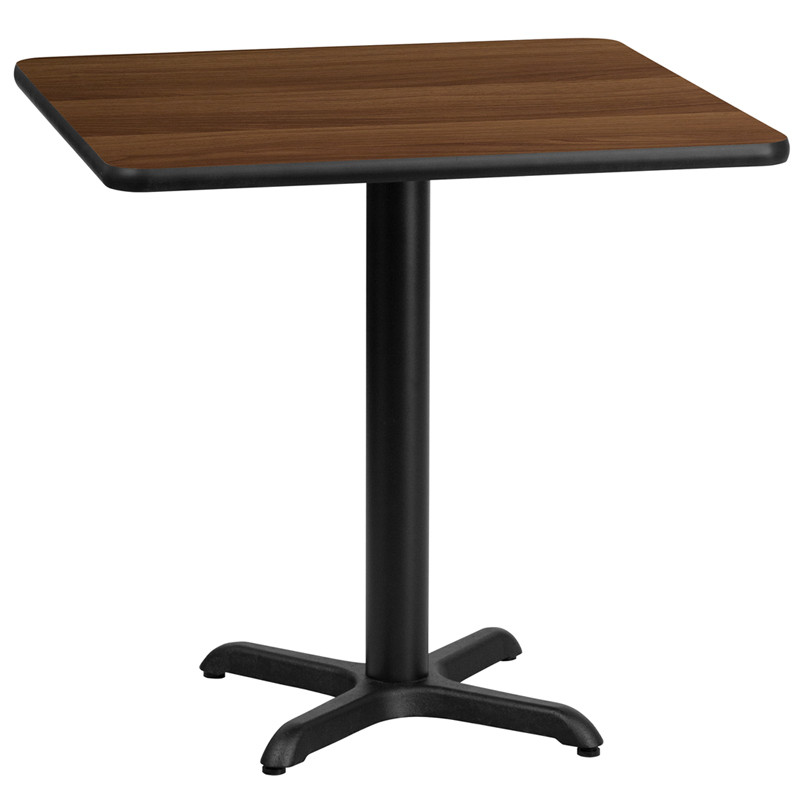 Flash Furniture 30" Square Walnut Laminate Table Top with 22" x 22" Table Height Base, Model# XU-WALTB-3030-T2222-GG