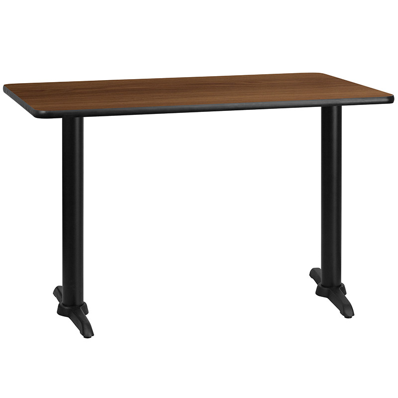 Flash Furniture 30" x 48" Rectangular Walnut Laminate Table Top with 5" x 22" Table Height Bases, Model# XU-WALTB-3048-T0522-GG