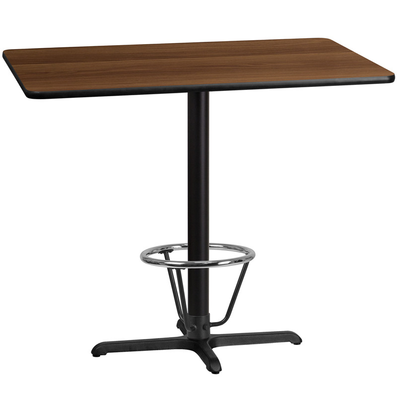 Flash Furniture 30" x 48" Rectangular Walnut Laminate Table Top with 23.5" x 29.5" Bar Height Table Base and Foot Ring, Model#