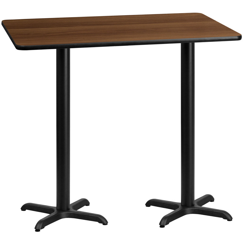 Flash Furniture 30" x 60" Rectangular Walnut Laminate Table Top with 22" x 22" Bar Height Table Bases, Model#