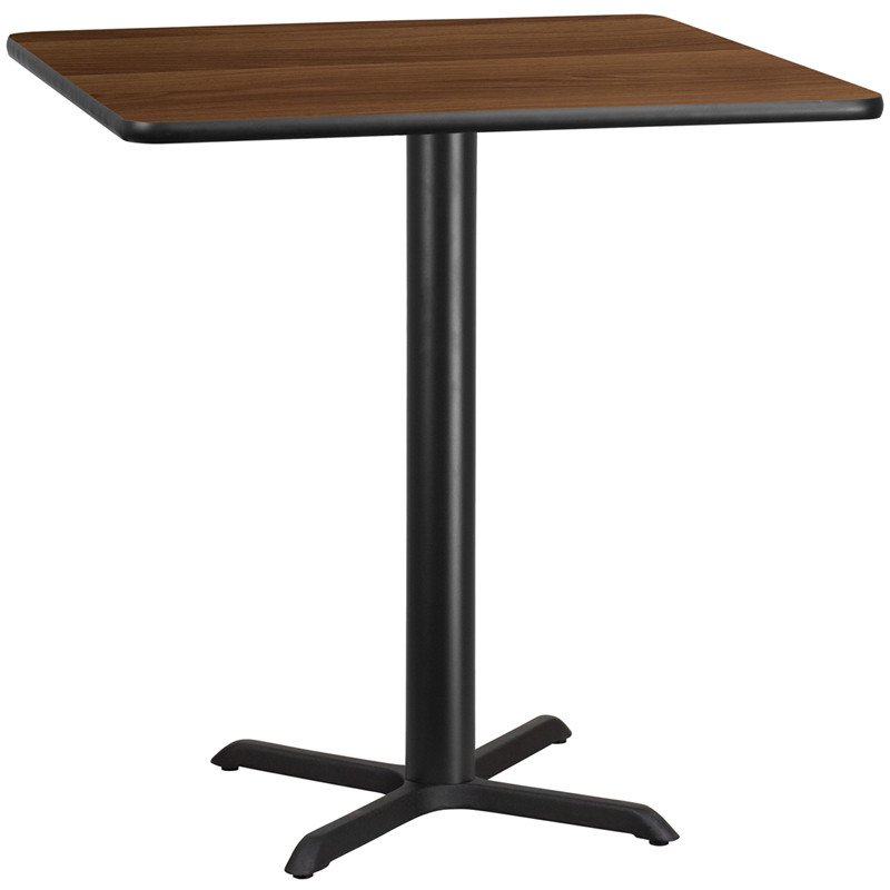 Flash Furniture 42" Square Walnut Laminate Table Top with 33" x 33" Bar Height Table Base, Model# XU-WALTB-4242-T3333B-GG