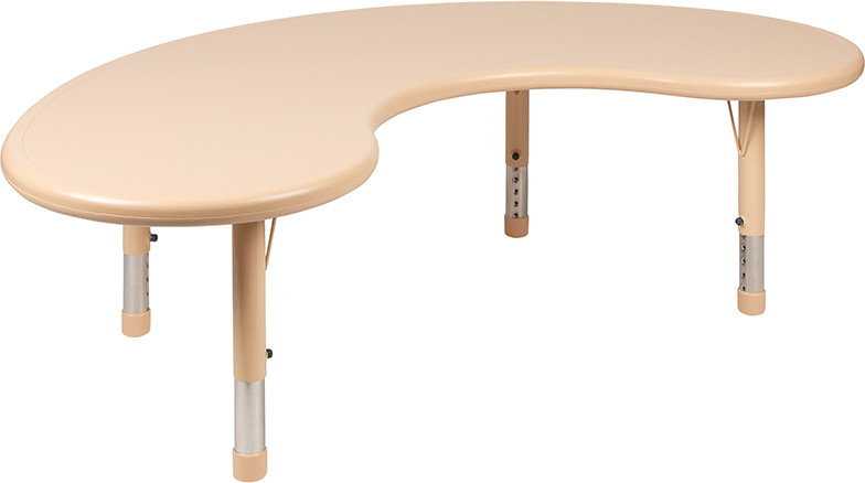 Flash Furniture 35"W x 65"L Half-Moon Natural Plastic Height Adjustable Activity Table, Model# YU-YCX-004-2-MOON-TBL-NAT-GG