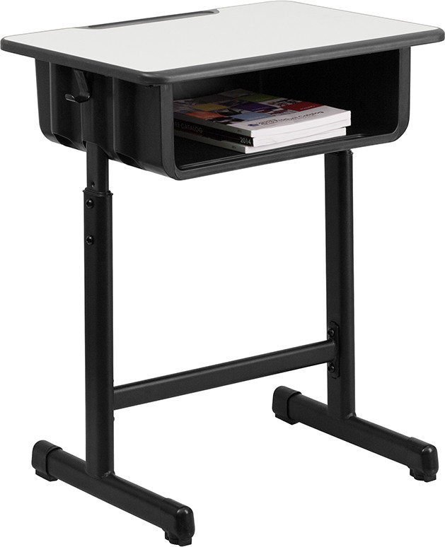 Flash Furniture Student Desk with Grey Top and Adjustable Height Black Pedestal Frame, Model# YU-YCY-046-GG