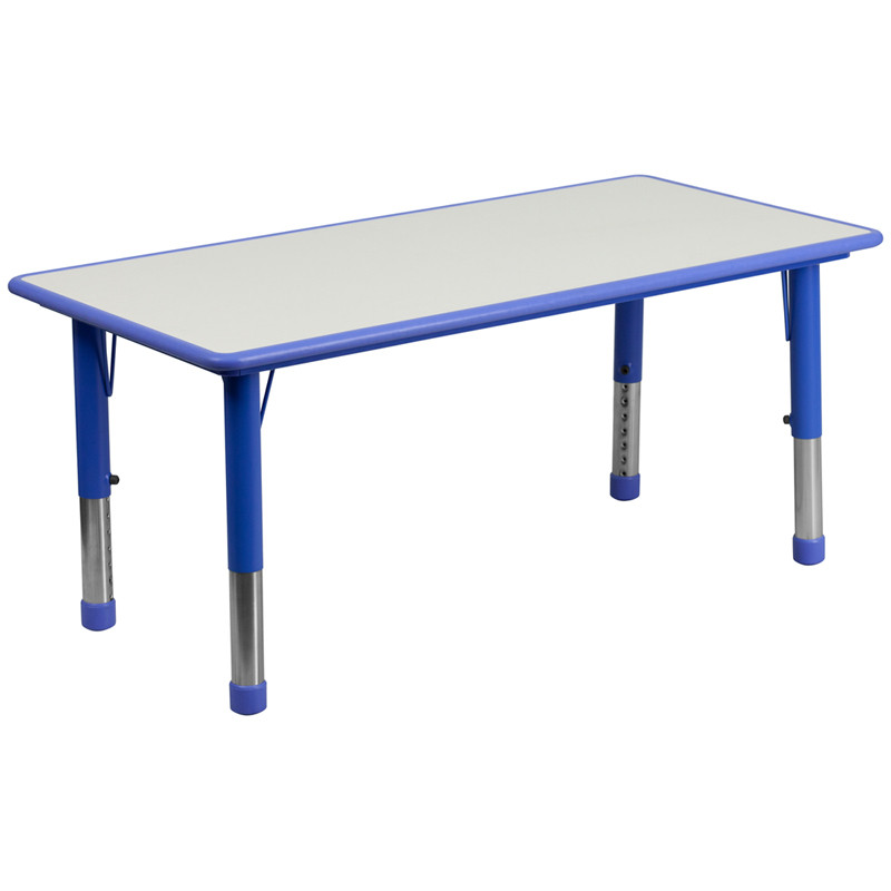 Flash Furniture 23.625"W x 47.25"L Rectangular Blue Plastic Height Adjustable Activity Table with Grey Top, Model#