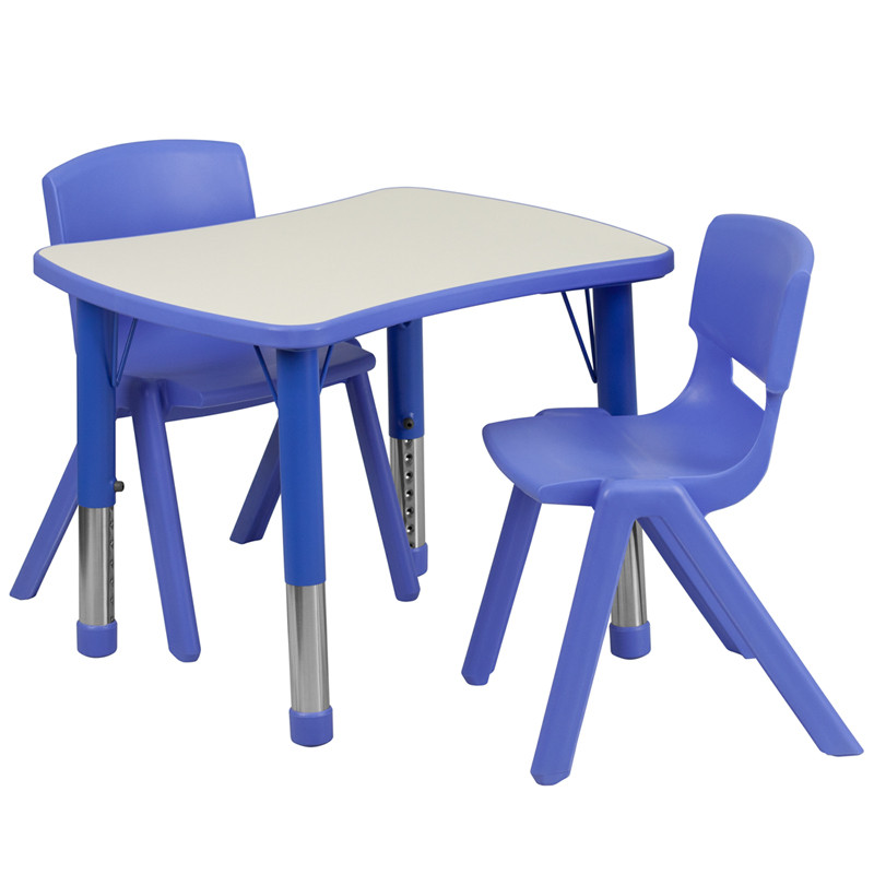 Flash Furniture 21.875"W x 26.625"L Rectangular Blue Plastic Height Adjustable Activity Table Set with 2 Chairs, Model#