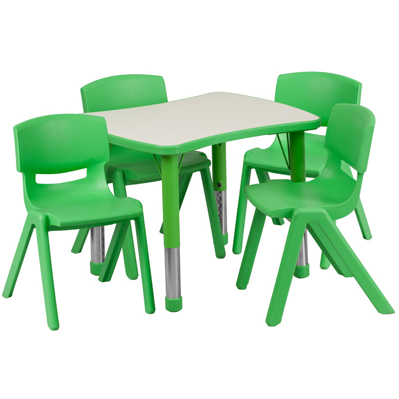Flash Furniture 21.875"W x 26.625"L Rectangular Green Plastic Height Adjustable Activity Table Set with 4 Chairs, Model#