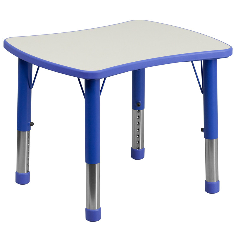 Flash Furniture 21.875"W x 26.625"L Rectangular Blue Plastic Height Adjustable Activity Table with Grey Top, Model#