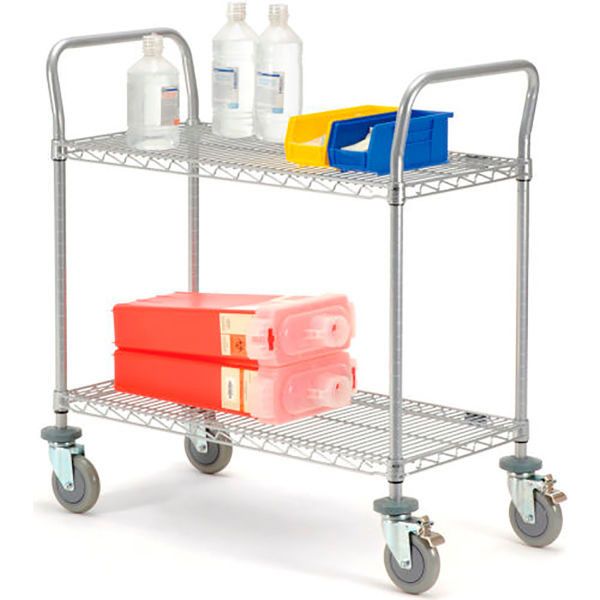 Nexel Utility Cart w/ 2 Shelves & Poly Brake Casters 1200 lb. Cap 30"L x 18"W x 39"H Silver, Model# 1830P2EPB