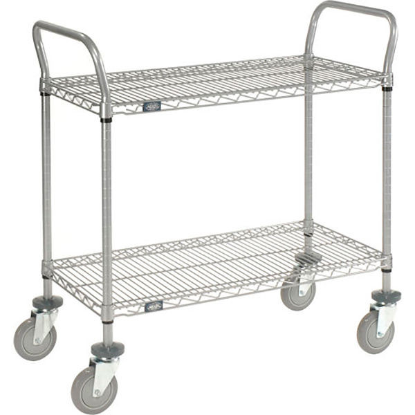 Nexel Utility Cart w/ 2 Shelves & Poly Casters 1200 lb. Capacity 48"L x 21"W x 39"H Silver, Model# 2148P2EP