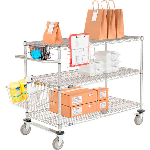 Nexel Nexelate Curbside Cart w/ 3 Wire Shelves & Polyurethane Casters 24"L x 18"W x 40"H, Model# CS18243EP