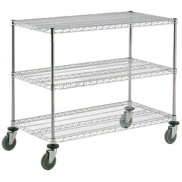 Nexel Adjustable Chrome Wire Shelf Cart w/ 3 Shelves 800 Ib. Capacity 36"L x 24"W x 40"H, Model# 188691