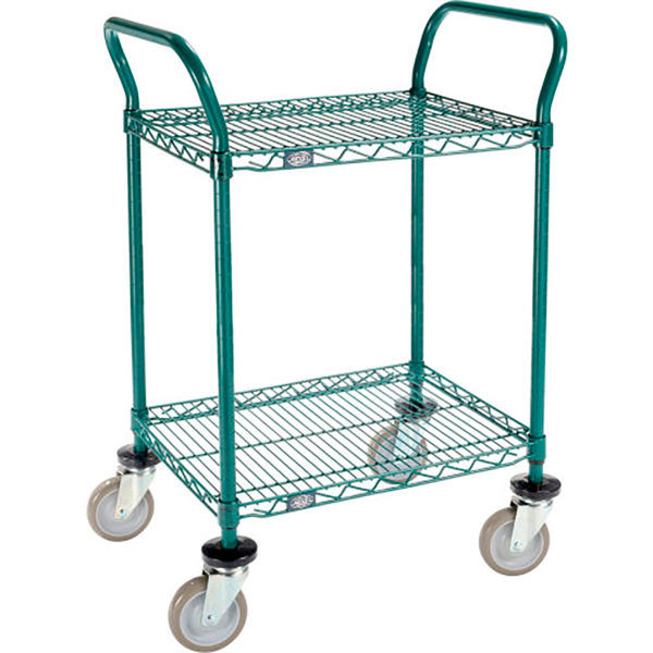 Nexel Utility Cart 2 Shelf Poly-Green 24"L x 18"W x 39"H Polyurethane Swivel Casters, Model# B3050264