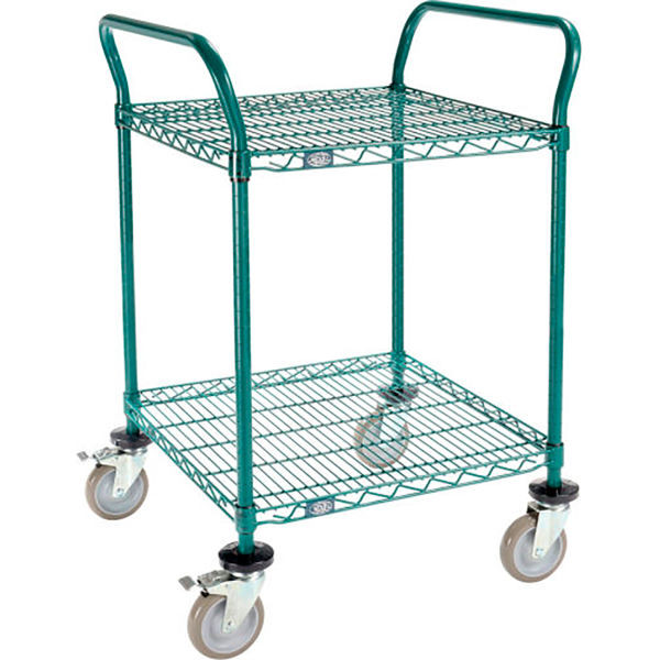 Nexel Utility Cart 2 Shelf Poly-Green 24"L x 24"W x 39"H Polyurethane Brake Casters, Model# B3050294