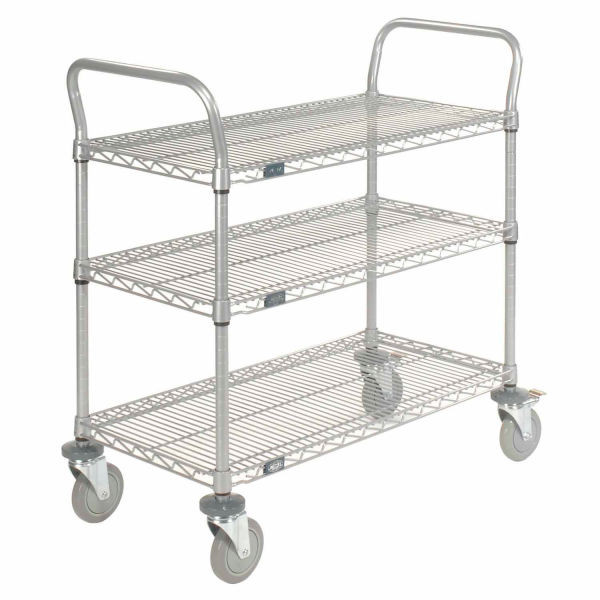 Nexel Utility Cart w/ 3 Shelves & Poly Brake Casters 1200 lb. Cap 36"L x 24"W x 39"H, Model# 2436P3EPB