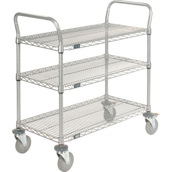 Nexel Utility Cart w/ 3 Shelves & Poly Brake Casters 1200 lb. Cap 48"L x 21"W x 39"H, Model# 2148P3EPB