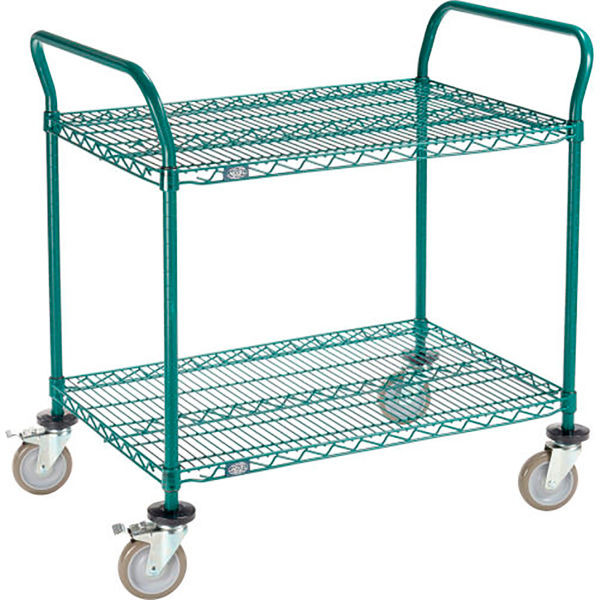 Nexel Utility Cart 2 Shelf Poly-Green 36"L x 24"W x 39"H Polyurethane Brake Casters, Model# B3050326