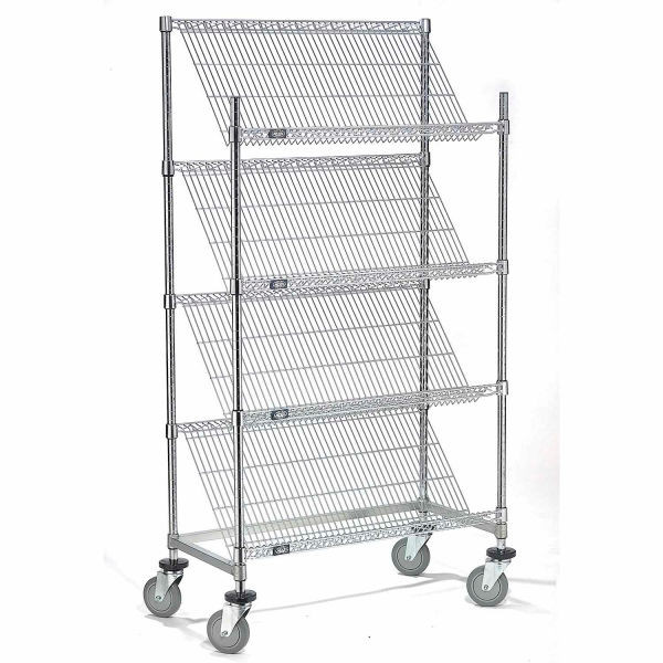 Nexel Slant Wire Shelving Truck w/ 4 Shelves 36"L x 18"W x 69"H, Model# 504104