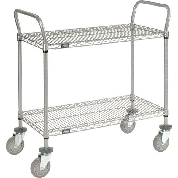 Nexel Utility Cart w/ 2 Shelves & Pneumatic Casters 1200 lb. Cap 48"L x 24"W x 42"H Silver, Model# 2448N2EP
