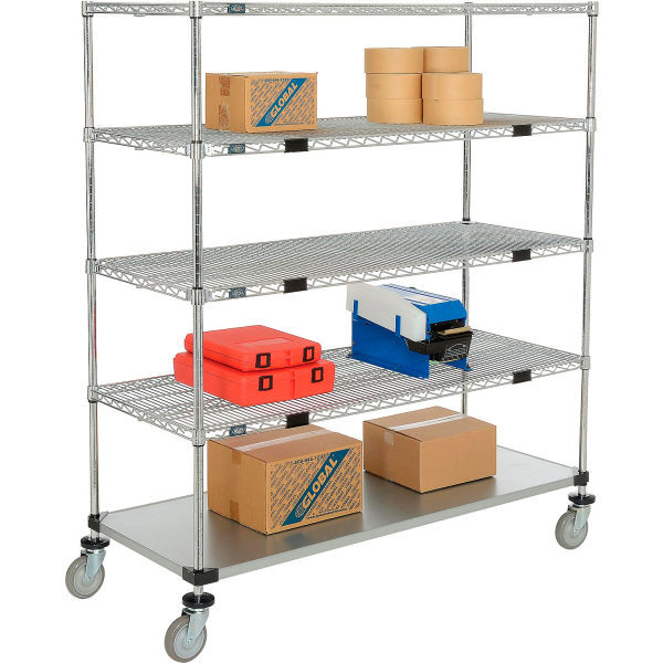 Nexel Open Sided Wire Stock Picker Truck w/ 5 Shelves 800 lb. Capacity 60"L x 24"W x 69"H, Model# 558808A