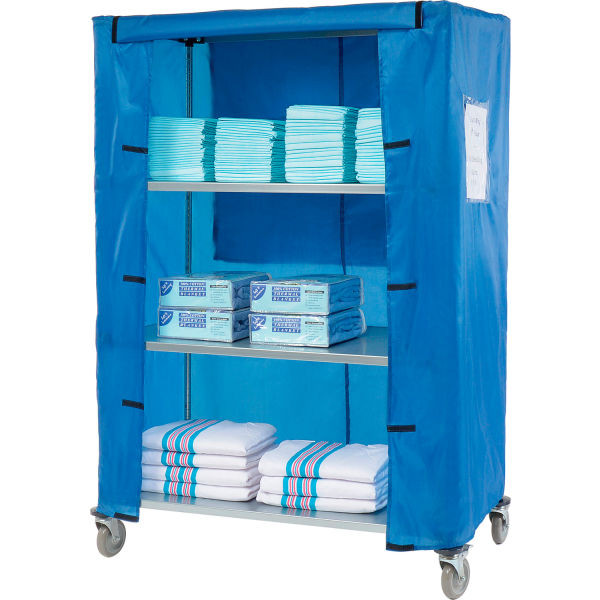 Nexel Galvanized Steel Linen Cart w/ Nylon Cover 4 Shelves 48"L x 24"W x 80"H, Model# 436940