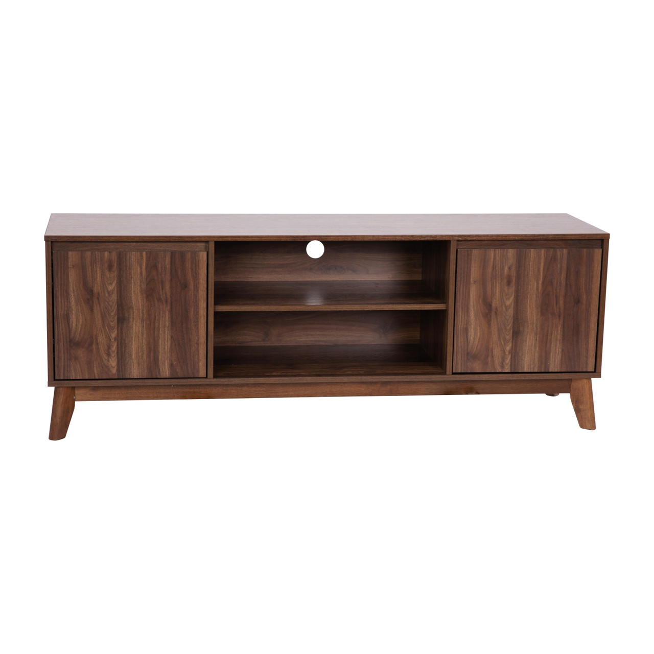 Flash Furniture Hatfield Mid-Century Modern TV Stand in Walnut for up to 64 inch TV's 60 Inch Media Center w/ Adjustable Center Shelf & Dual Soft