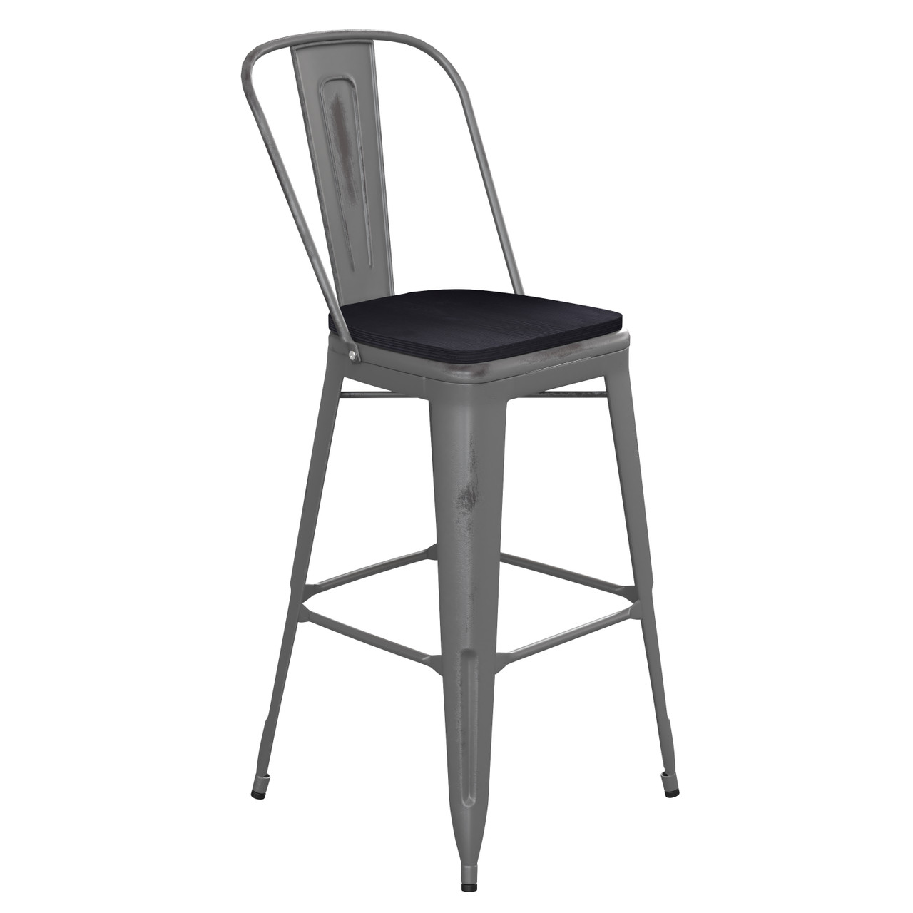 Flash Furniture Lincoln 30'' High Clear Coated Indoor Barstool w/ Back & Black Poly Resin Wood Seat, Model# XU-DG-TP001B-30-PL1B-GG