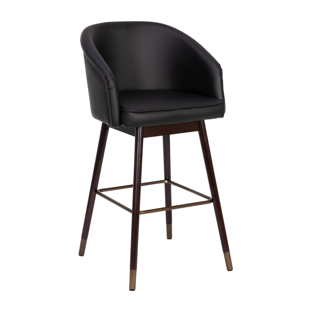 Flash Furniture Margo 30" Commercial Grade Mid-Back Modern Barstool w/ Walnut Finish Beechwood Legs & Curved Back, Black LeatherSoft w/ Muted