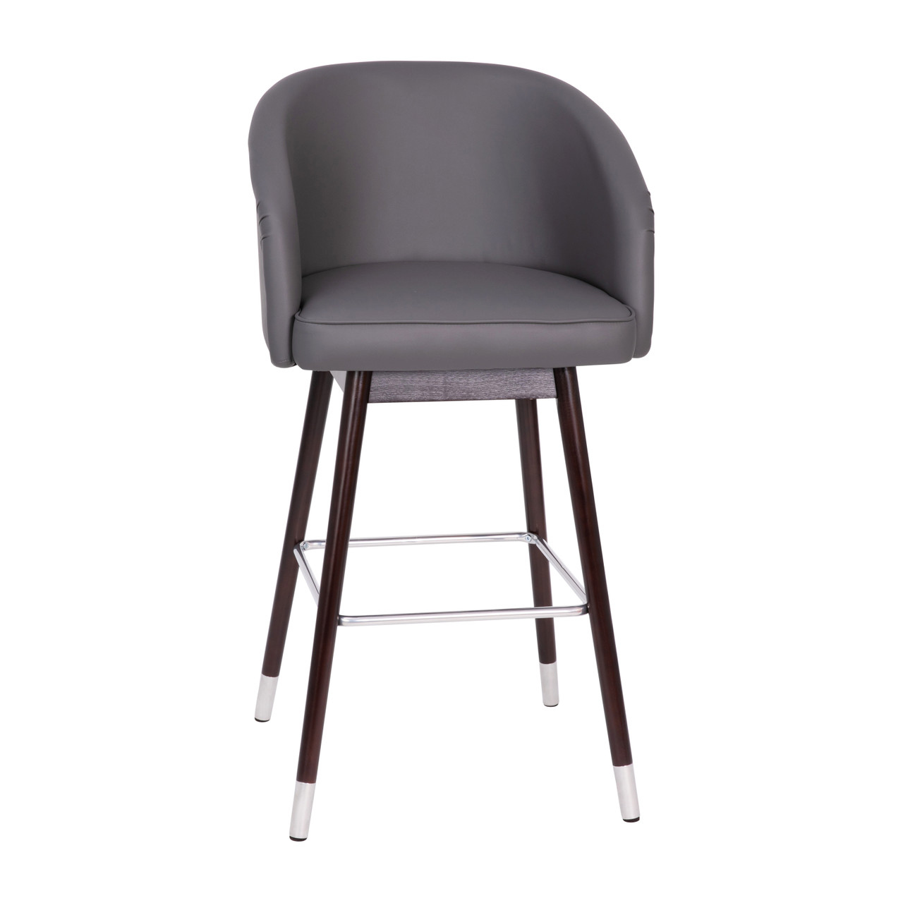 Flash Furniture Margo 30" Commercial Grade Mid-Back Modern Barstool w/ Walnut Finish Beechwood Legs & Curved Back, Gray LeatherSoft/Silver