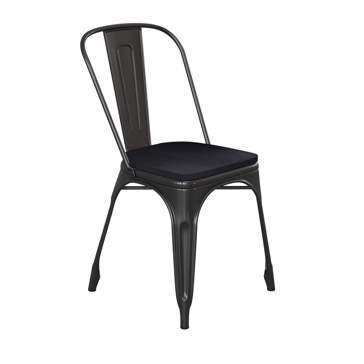Flash Furniture Perry Commercial Grade Black Metal Indoor-Outdoor Stackable Chair w/ Black Poly Resin Wood Seat, Model# CH-31230-BK-PL1B-GG