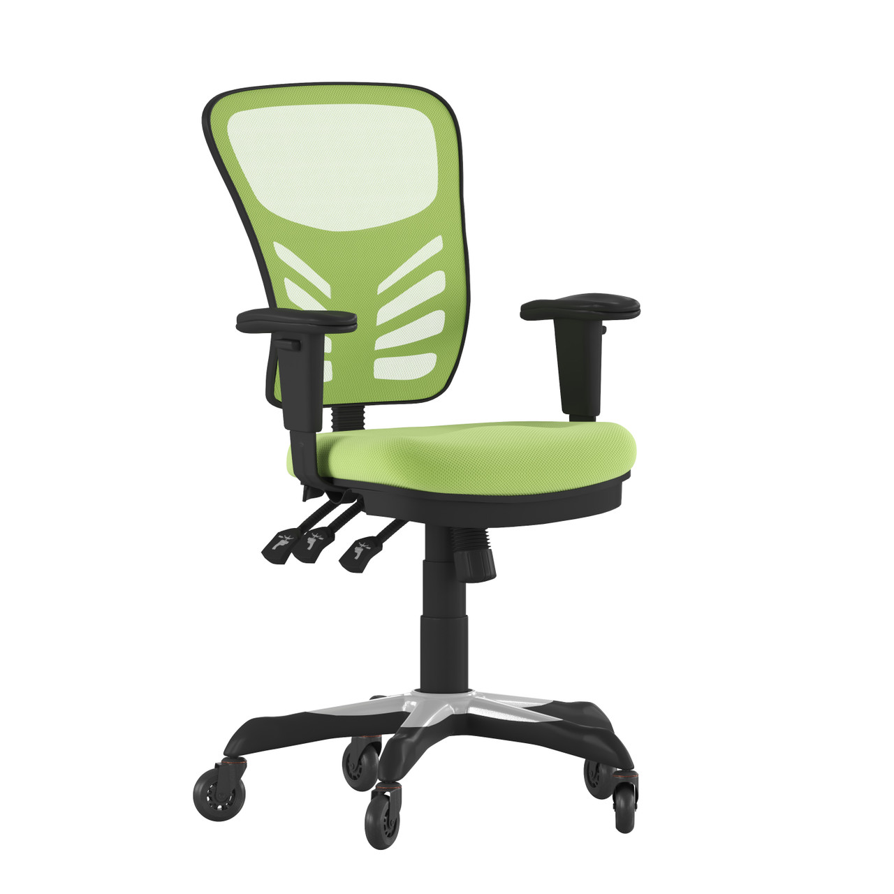 Flash Furniture Nicholas Mid-Back Green Mesh Multifunction Executive Swivel Ergonomic Office Chair w/ Adjustable Arms & Transparent Roller Wheels,