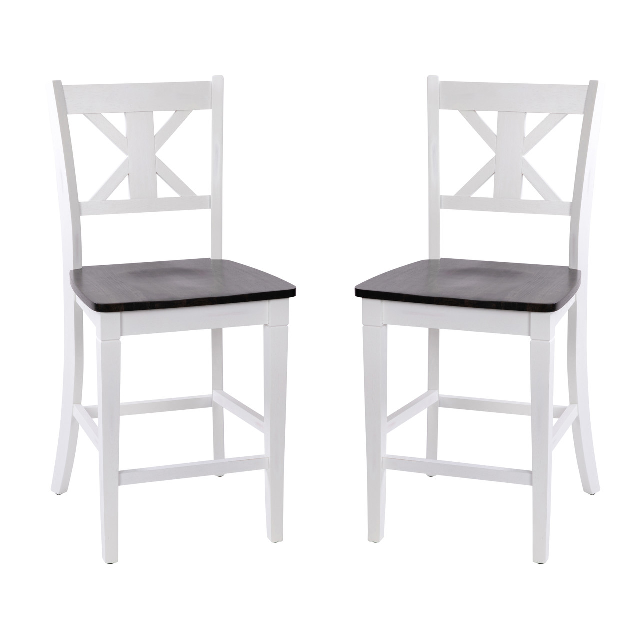 Flash Furniture Gwendolyn Set of 2 Commercial Grade Solid Wood Modern Farmhouse Counter Height Barstool in Antique White Wash, Model#