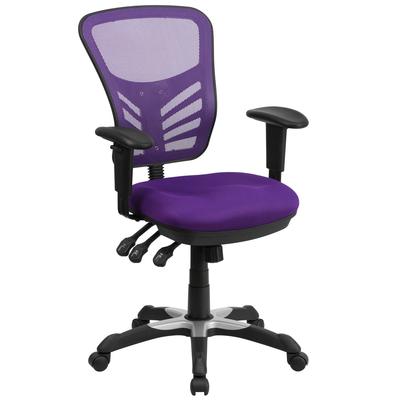 Flash Furniture Nicholas Mid-Back Purple Mesh Multifunction Executive Swivel Ergonomic Office Chair w/ Adjustable Arms, Model# HL-0001-PUR-GG