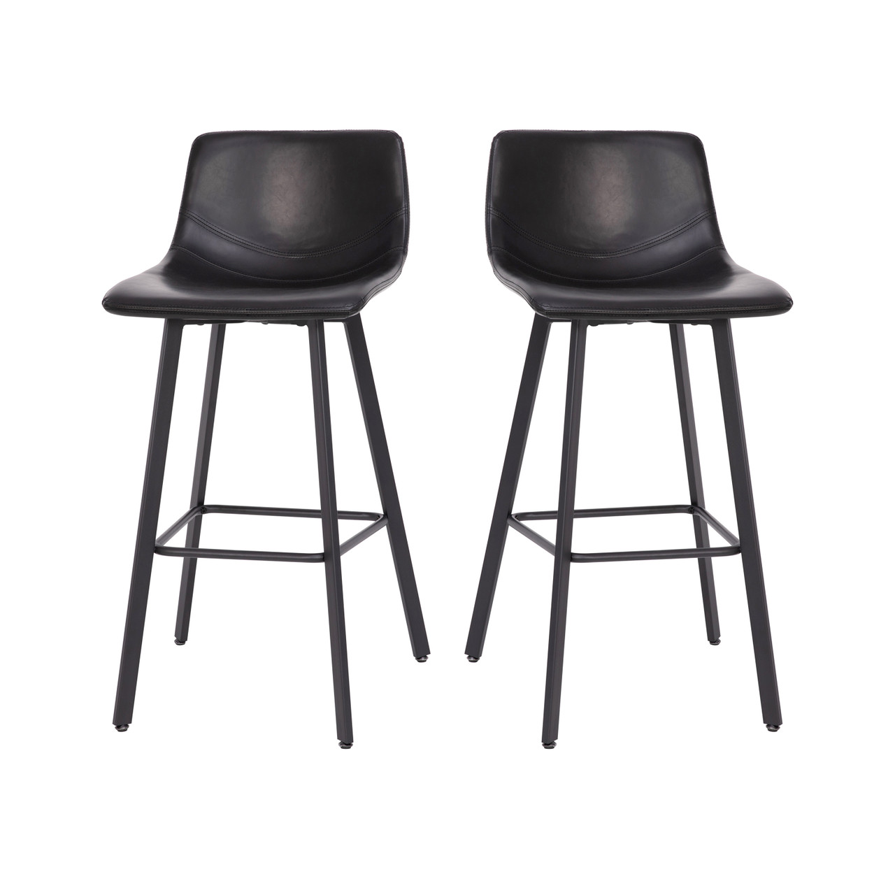 Flash Furniture Caleb Modern Armless 30 Inch Bar Height Commercial Grade Barstools w/ Footrests in Black LeatherSoft & Black Matte Iron Frames, Set of