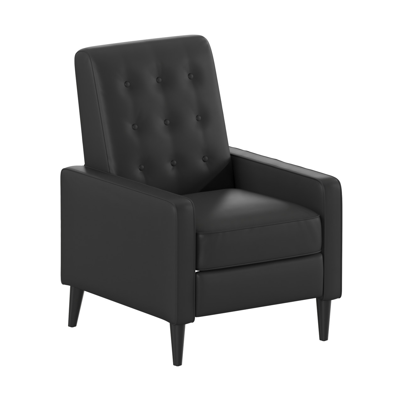 Flash Furniture Ezra Mid-Century Modern LeatherSoft Upholstered Button Tufted Pushback Recliner in Black for Residential & Commercial Use, Model#