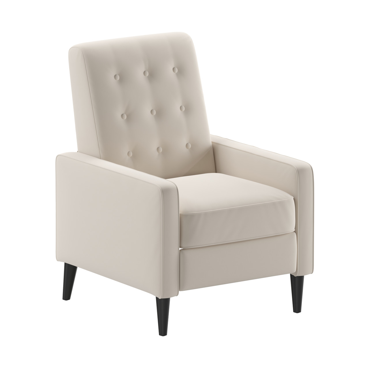 Flash Furniture Ezra Mid-Century Modern LeatherSoft Upholstered Button Tufted Pushback Recliner in Cream for Residential & Commercial Use, Model#