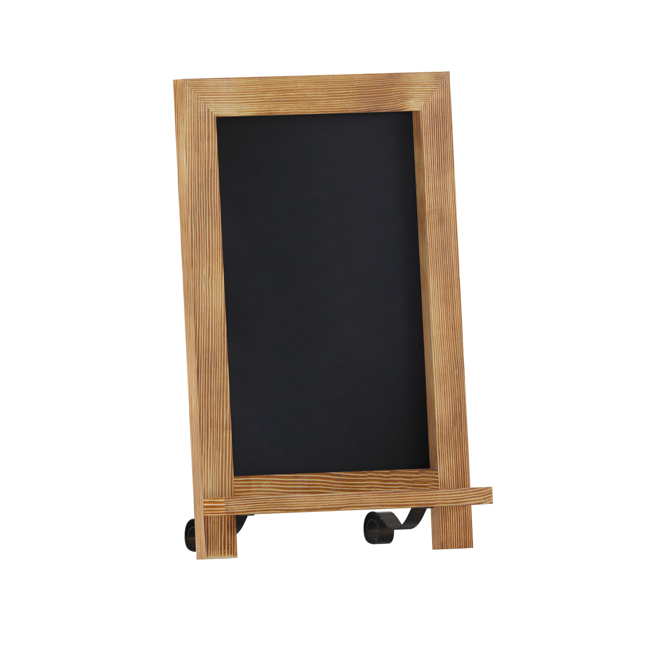 Flash Furniture Canterbury 9.5" x 14" Torched Wood Tabletop Magnetic Chalkboard Sign w/ Metal Scrolled Legs, Hanging Wall Chalkboard,