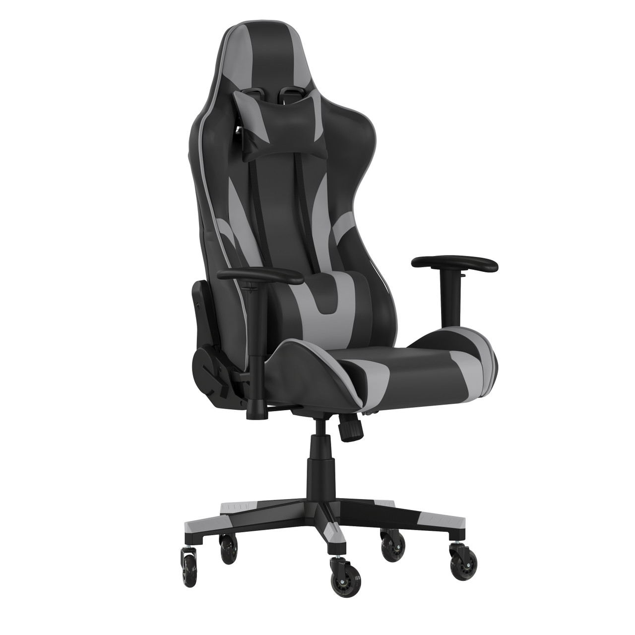 Flash Furniture X20 Gaming Chair Racing Office Computer PC Adjustable Chair w/ Reclining Back & Transparent Roller Wheels in Gray LeatherSoft, Model#