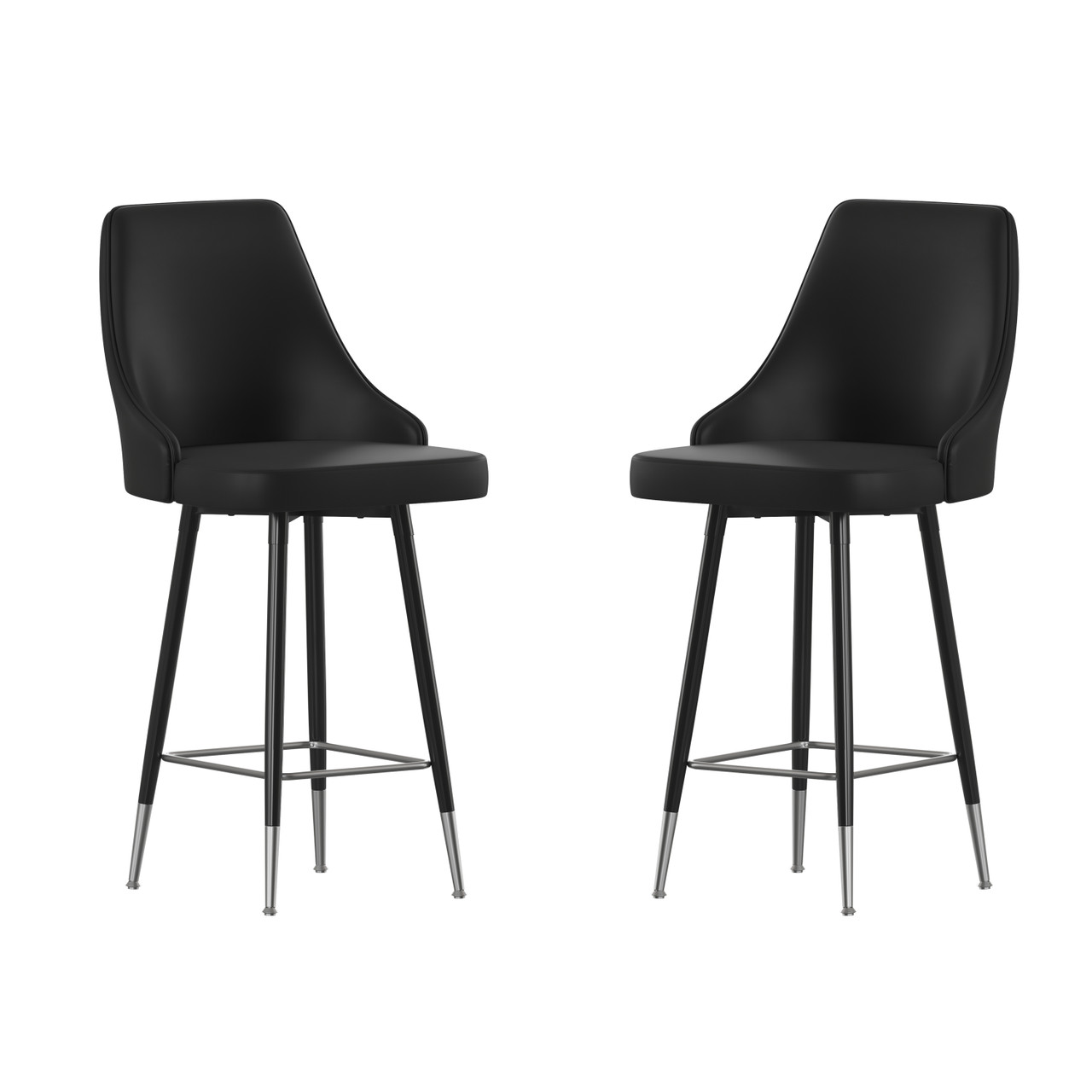 Flash Furniture Shelly Set of 2 Commercial LeatherSoft Counter Height Bar Stools w/ Solid Black Metal Frames & Chrome Accented Feet & Footrests,