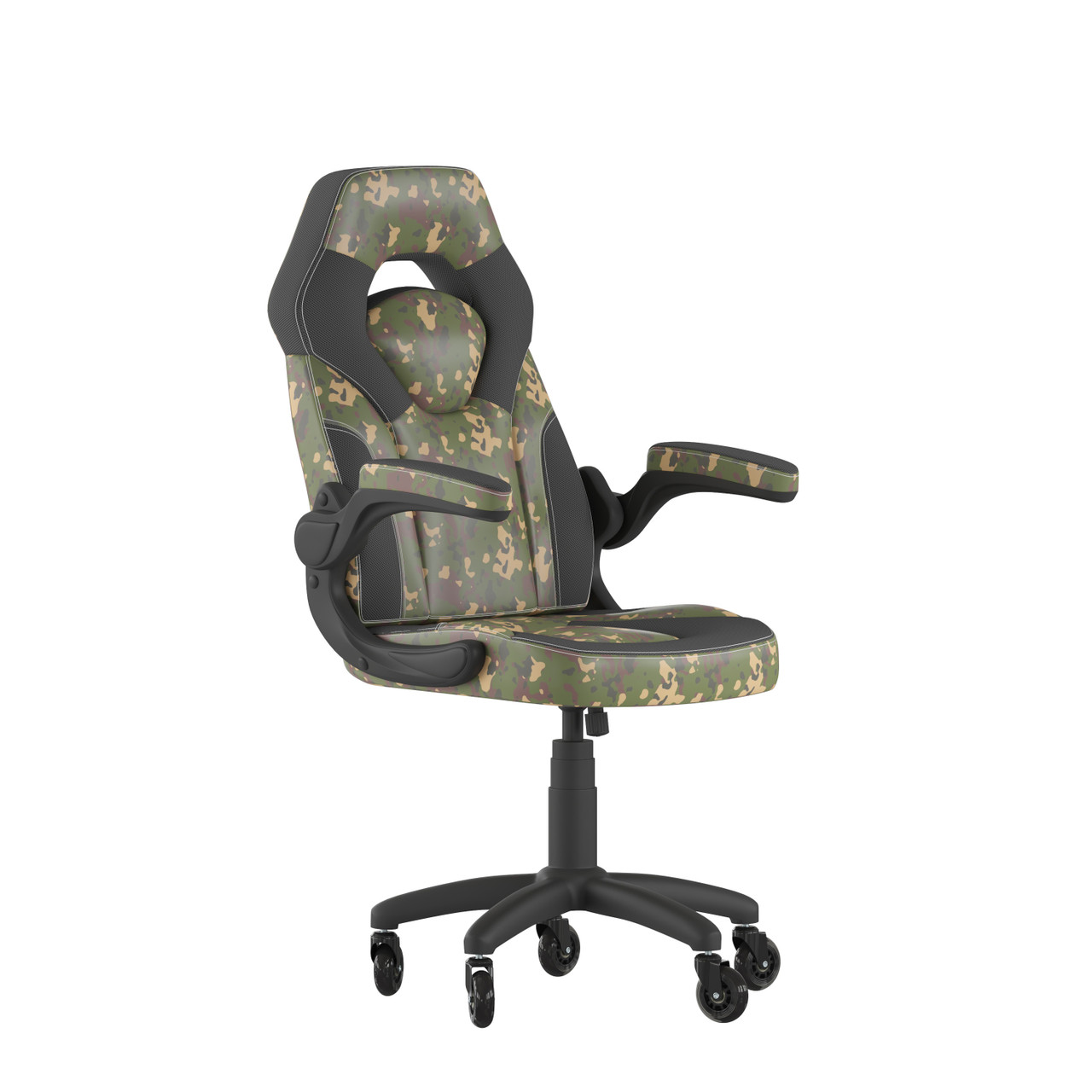 Flash Furniture X10 Gaming Chair Racing Computer PC Adjustable Chair w/ Flip-up Arms & Transparent Roller Wheels, Camouflage/Black LeatherSoft, Model#