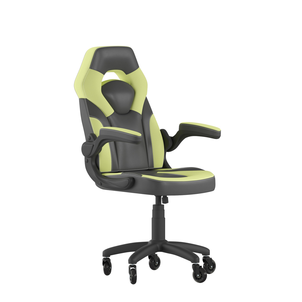 Flash Furniture X10 Gaming Chair Racing Computer PC Adjustable Chair w/ Flip-up Arms & Transparent Roller Wheels, Neon Green/Black LeatherSoft, Model#