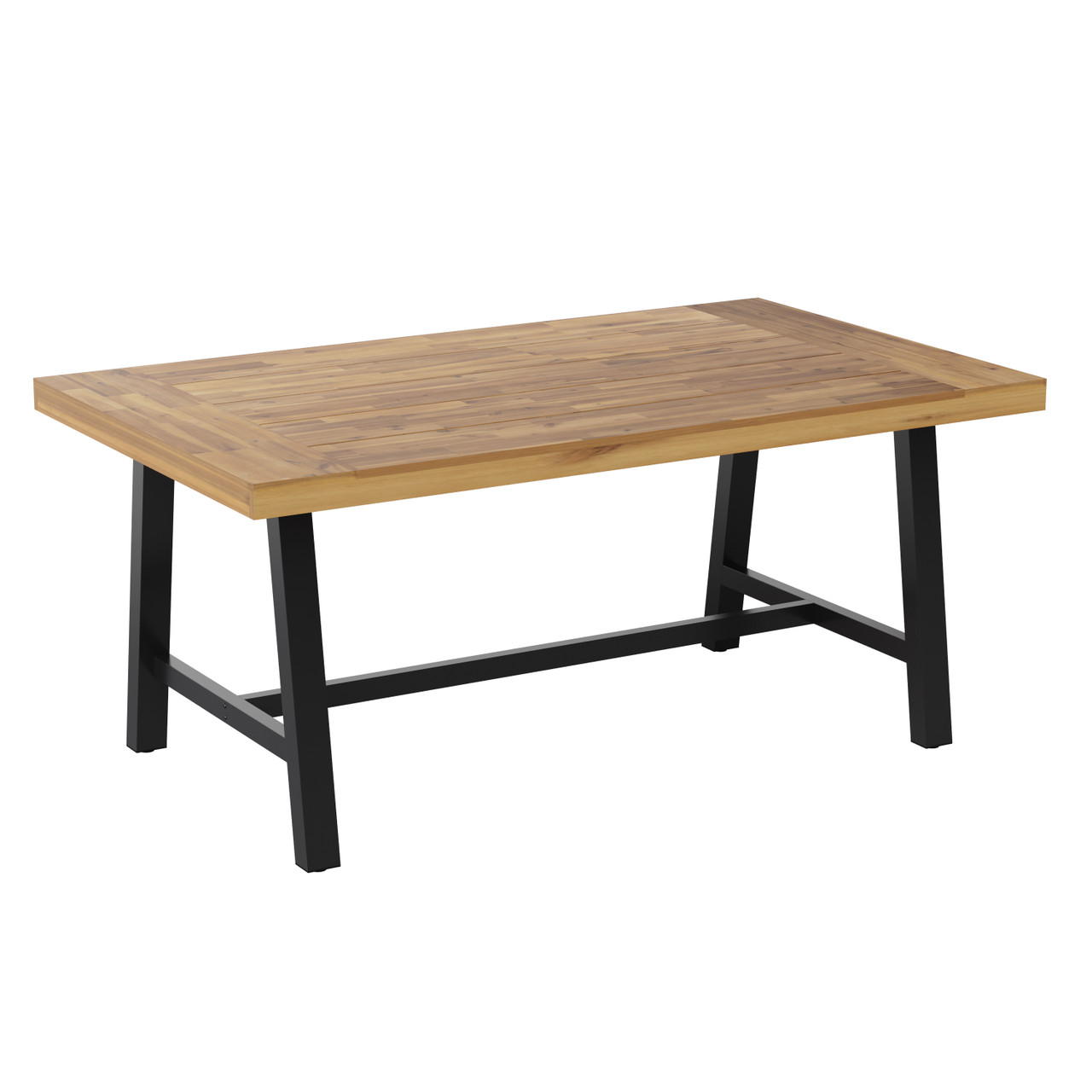 Flash Furniture Rafe Commercial Grade Acacia Wood Dining Table w/ Metal Base, Indoor/Outdoor Rectangle Patio Table w/ Plank Style Table Top,