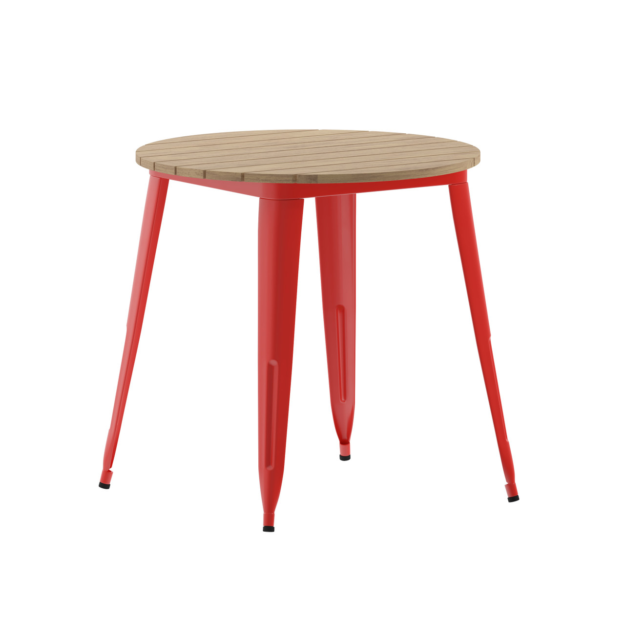 Flash Furniture Declan Commercial Grade Indoor/Outdoor Dining Table, 30" Round All Weather Brown Poly Resin Top w/ Red Steel Base, Model#